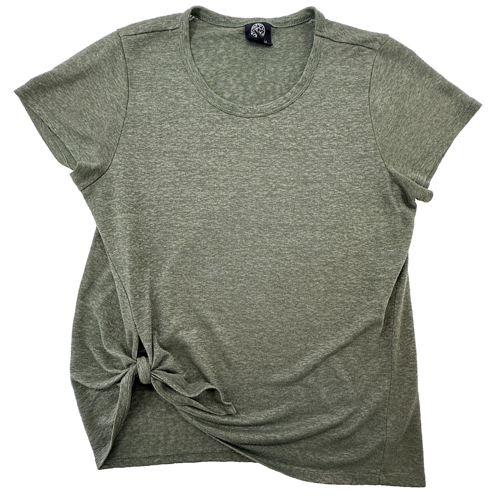 Bobeau Womens XL Olive Green Tie Front Top Short Sleeve Soft Casual Tee